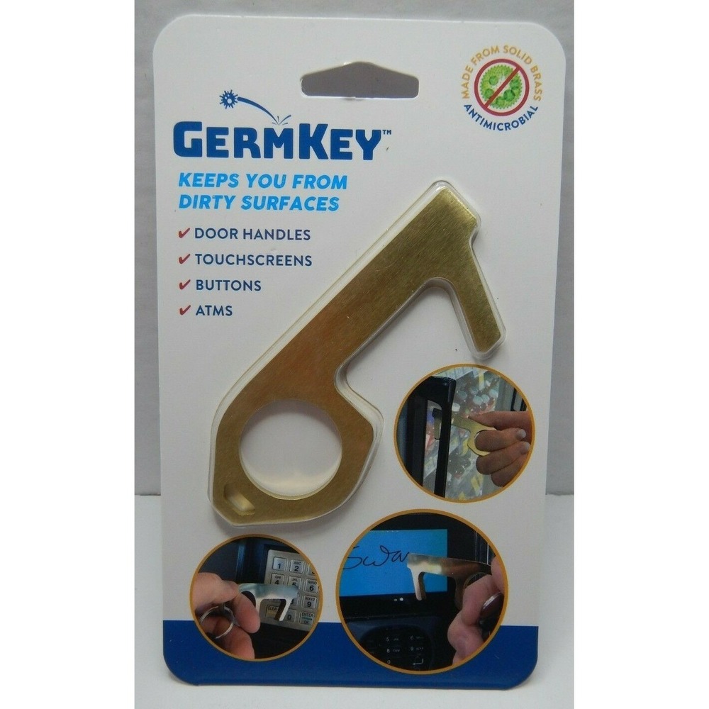 GermKey Antimicrobial Solid Brass Touch Free Tool Door Opener‎ Keychain Stylus